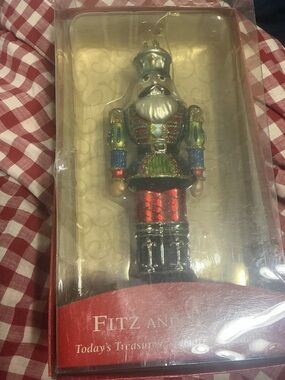 Fitz and Floyd Multicolor Glass Nutcracker Ornament with Metallic Accents